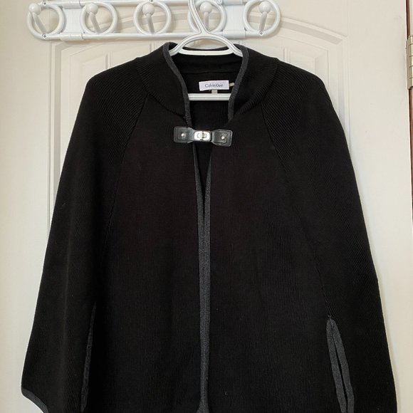 Calvin Klein Deep Rich Beautiful Black Thick Cape Capelet Wrap Shawl Poncho - Picture 1 of 3